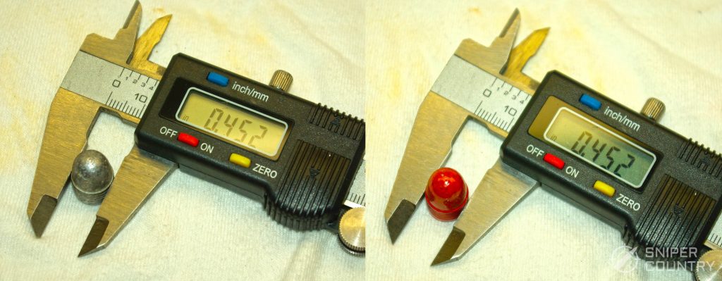 powder coated .45 bullet and digital caliper
