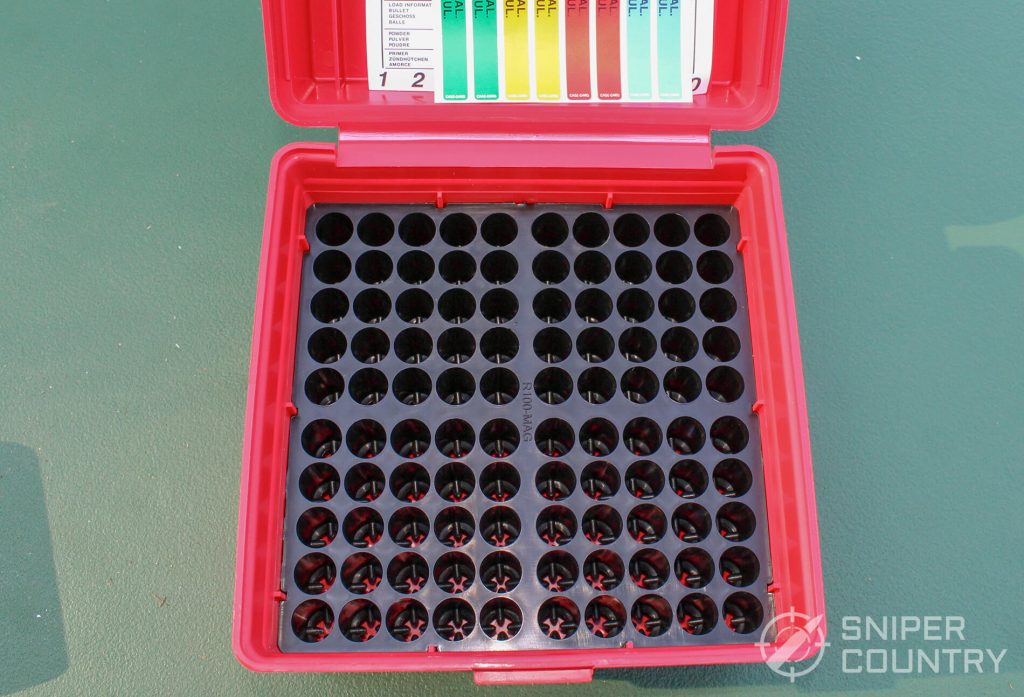 100 round rifle ammo box inside