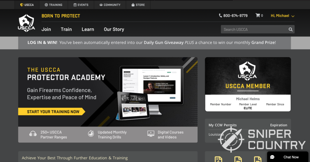 Your personalized homepage on the USCCA website, with links to a dizzying array of resources for novice and experienced shooters alike.