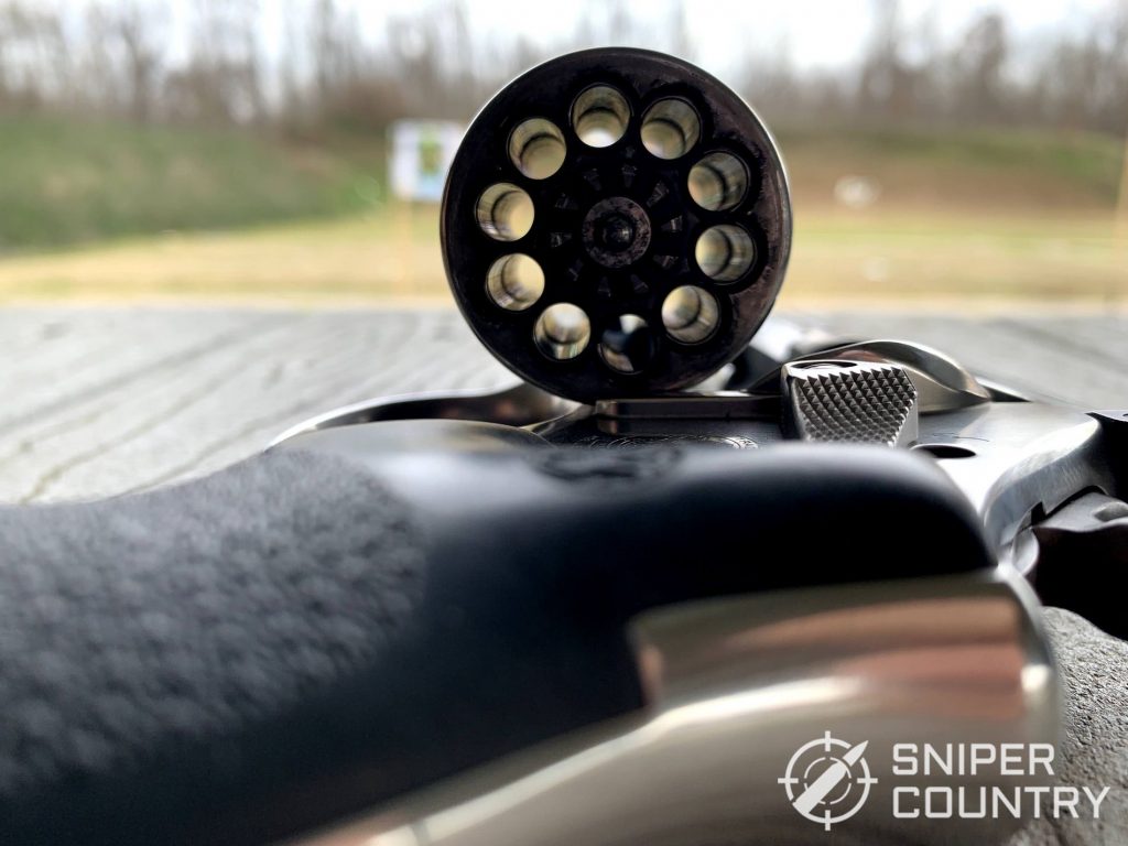 Open for business! The Smith & Wesson Model 617â€™s 10 round cylinder, ready for action.