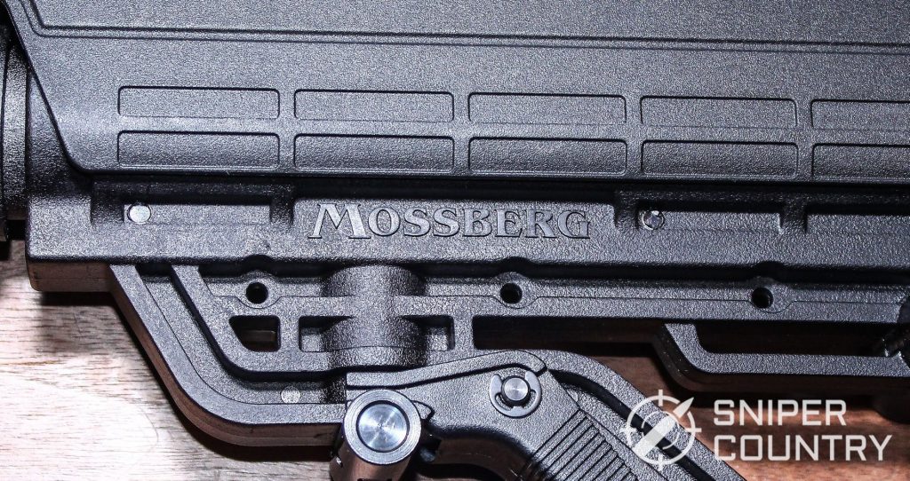 Close up shot of the Mossberg 464 SPX buttstock branding