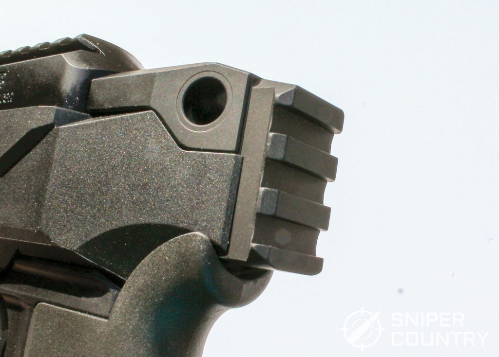 Close up of the shoulder brace attach of the Ruger Charger