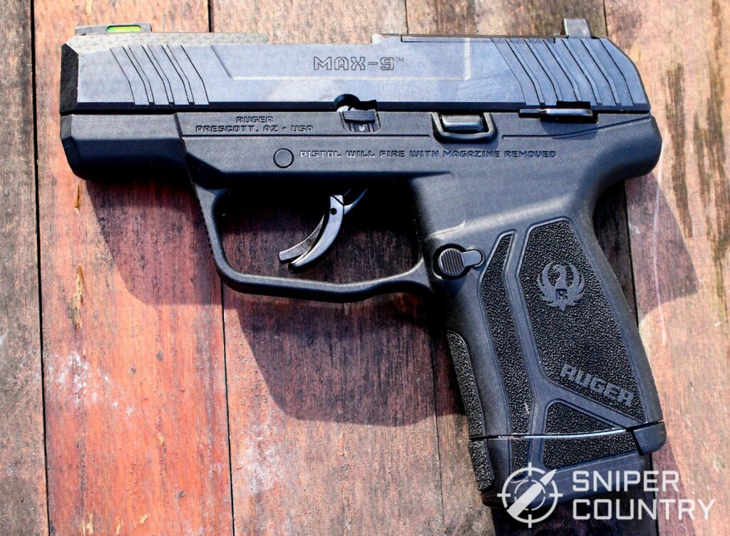 Close up of the new Ruger Max-9 pistol placed left