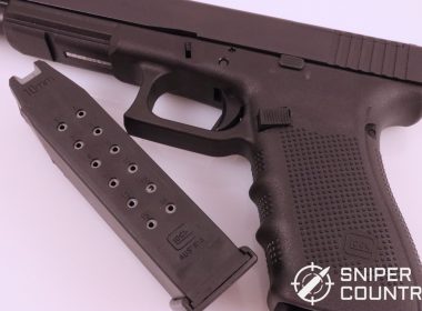 The standard capacity Glock 40 magazine holds 15 rounds, with a 16th round in the chamber.