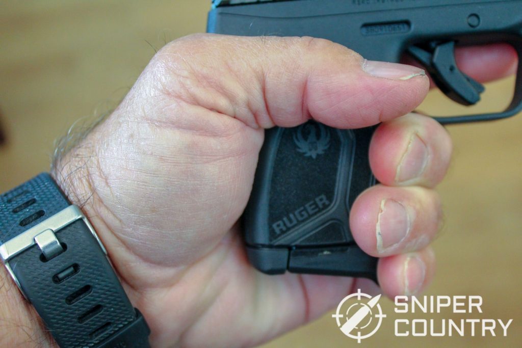 Demonstrating hand grip of the Ruger Max LCP