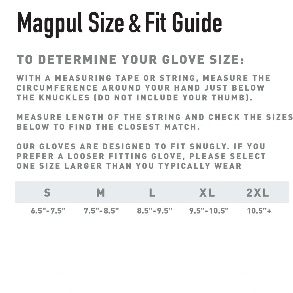 Magpul Core Technical Gloves Size Chart