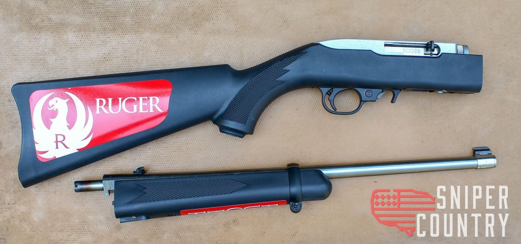 Ruger 10/22 Takedown shown in its two halves